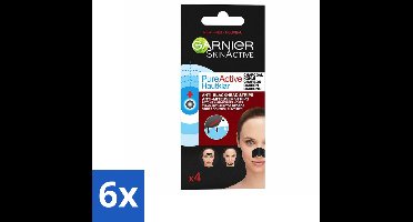 Garnier - Pure Active - Anti-Mee-Eters Strips - Charcoal - Neus, Voorhoofd & Kin - 4 Strips - Voordeelverpakking - 6 stuks