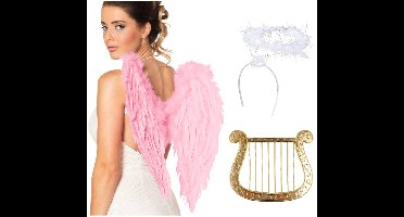 Boland Engel verkleedaccessoires set - lichtroze - engelen vleugels - 3-delig - carnaval / kerst thema