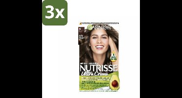 Garnier - Nutrisse Ultra Crème 4 - Haarkleuring - Middenbruin - Intens Voedend - Permanente Kleur - Bulkverpakking - 3 stuks