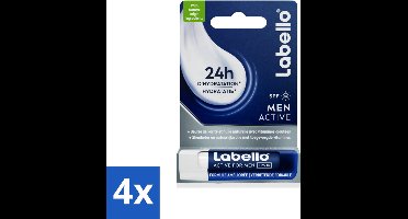 4 x Labello – Lippenbalsem – Active For Men – SPF 15 – 4,8 g - Lippenbalsem Voor Mannen - Verzorging Van Lippen - Droge Lippen - Gebarste Lippen - Natuurlijke Lippen