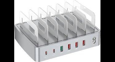 Multifunctioneel laadstation van 72 W met 6 QC+PD+USB snellaadpoorten, bureauopbergmogelijkheid, geschikt voor het opladen van mobiele telefoons, tablets en gameconsoles.
