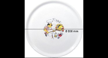 HENDI Pizzabord, porselein, patroon: pizzabakken, geschikt voor vaatwasser en magnetron, ⌀330mm, wit
