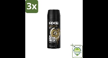 3 x Axe - Deodorant Bodyspray - 48hrs Non Stop Fresh - Gold Temptation - Gold Amber - 150 ml - Grootverpakking - Deodorant - Bodyspray - Geurbescherming - Frisheid - Citrusgeur