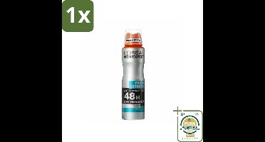 1 x L'Oréal Men Expert Deodorant Spray Fresh Extreme 150 ml- Anti-transpirant - Deodorant Spray - 48 Uur Bescherming - Frisse Geur - Ice Effect