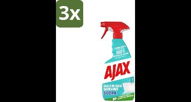 3 x Ajax – Badkamer Spray – 500 ml - Badkamer Reinigen - Kalk Verwijderen - Zeepresten Verwijderen - Badkamer Schoonmaken - Anti-kalk Spray
