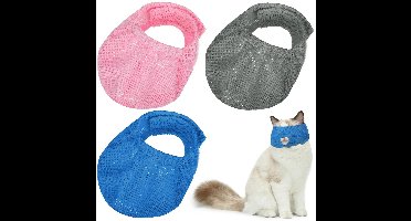3 stuks - Muilkorf voor katten - Huisdierbenodigdheden - Multifunctionele muilkorf - Voor het voorkomen van bijten, toediening van medicatie en verzorging - Comfortabele - L - Blauw + Roze + Grijs