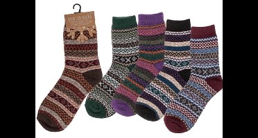 Warme sokken - gebreide damessokken - wintersokken - strepen - 5 paar - maat 38-42