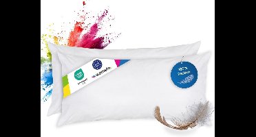 Set van 2 Verenkussens 40x80 cm - 100% Veervulling - Katoenen Tijk - Wasbaar