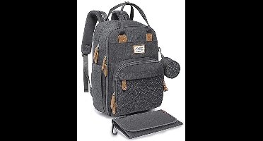 RUVALINO Babycommode Rugzak Luiertas Rugzak Met Draagbaar Verschoonkussen, Fopspeenhouder En Kinderwagenriemen, Babytas Multifunctioneel Voor Mama En Papa, Donker grijs