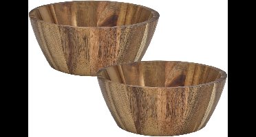 Home Deco Factory Schaal - 2x - D20 cm - acacia hout - rond - fruitschaal - kom
