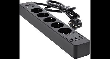 InLine stekkerdoos met 5 contacten en 3x USB - Quick Charge 3.0 / zwart - 1,5 meter