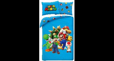 Super Mario Dekbedovertrek Blauw - Polyester - 140 x 200 cm 70 x 90 cm