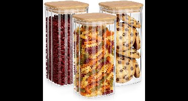 Vilde - Glazen Opbergpotten - 1,6 l - Bamboe Deksel - Set van 3