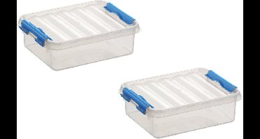 3x stuks sunware q-line opberg box/opbergdoos - 1 liter - 20 x 15 x 6 cm - kunststof - opslagbox - transparant/blauw