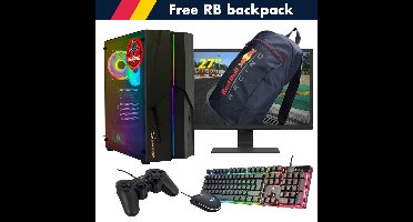 ScreenON - Racing Gaming Set + Red Bull Backpack - F1114027 - (GamePC.F11040 + 27 Inch Monitor + Toetsenbord + Muis + Controller + Gratis Red Bull Backpack)