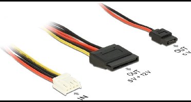 Floppy 4-pins (v) - SATA 15-pins (v) + Slim SATA 6-pins (v) voedingskabel - 0,20 meter