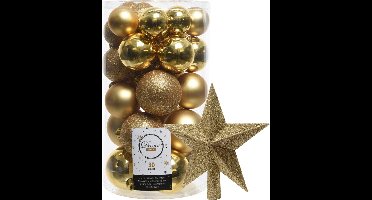Decoris kerstballen 30x stuks - goud 4/5/6 cm kunststof mat/glans/glitter mix en kunststof piek 19 cm