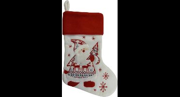 Kerstsok wit/rood pluche 45 cm - Kerstversiering/kerstdecoratie kerstsokken