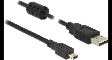 USB Mini B naar USB-A kabel met ferriet kern - USB2.0 - tot 2A / zwart - 2 meter