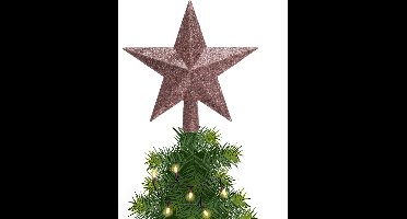 Decoris kerstboom piek - 1x - ster vorm - oudroze - glitter - 19 cm - kunststof - kerstpiek