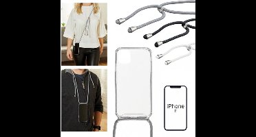 Iphone 11 Case Hoesje met Koord – Transparant Backcover – Zwart Koord
