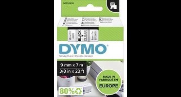 DYMO originele D1 labels | Zwarte Tekst op Doorzichtig Label | 9 mm x 7 m | zelfklevende etiketten voor de LabelManager labelprinter | gemaakt in Europa