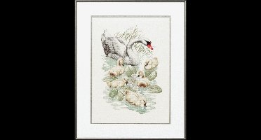 Pako Borduurpakket - telpatroon - Zwaan met jongen - 235.321 - voorgesorteerd garen - Aida - 40 x50 cm - DIY kit