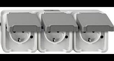 Schneider Electric MEG2391-8029 AquaStar Compleet Wandcontactdoos met randaarde en klapdeksel spatwaterdicht Lichtgrijs