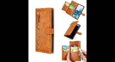 LuxeBass Hoesje geschikt voor Samsung Galaxy A32 4G - Boekhoesje - LichtBruin - Vintage portemonne hoes met ritssluiting gsm hoesje - telefoonhoes - telefoonhoesjes
