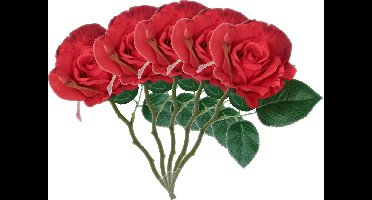 Mica Decorations Kunstbloem roos Emy - 5x - rood - 31 cm - kunststof - decoratie bloemen