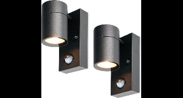 HOFTRONIC - Set van 2 Mason Buitenlamp met Sensor - GU10 Fitting - Zwart - IP65 Waterdichte Wandlamp buiten - Incl. Bewegingssensor en schemerschakelaar - Spotlight voor binnen en buiten - 3 jaar garantie