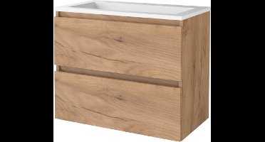 Basic Start 46 badmeubelset met greeploze wastafelonderkast met 2 lades en acryl wastafel met 1 kraangat 80 x 46 cm, whisky oak