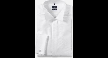 OLYMP Luxor modern fit overhemd - smoking overhemd - wit - structuur stof met een wing kraag - Strijkvrij - Boordmaat: 46