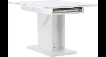 Pluto eetkamertafel 90x120cm, glas uittrekbaar met extra plaat wit.