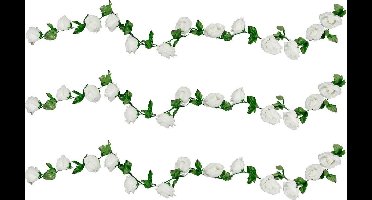 Chaks Rozen bloemenslinger - 3x - kunstplant/bloem - wit - 220 cm