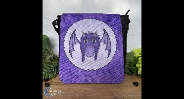 Paars Lief Monstertje Schoudertas - Monster Tas Ontwerp Paarse Schoudertas - Fantasy Tas Cute Character - Paars Monster Magisch Wezen - Fantasy Stijl Vierkante Tas
