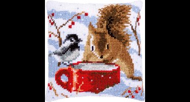 Vervaco - Kruissteekkussen kit - Eekhoorn en mees - PN-0163871 - Borduren - Borduurpakket - Borduurpakket volwassenen - Borduurpakket kind