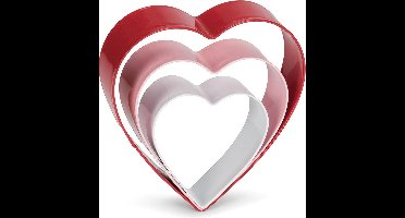 uitsteekvormen Hart 10 cm RVS rood 3-delig