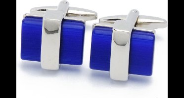 Manchetknopen - Blauwe Steen in Zilveren Band