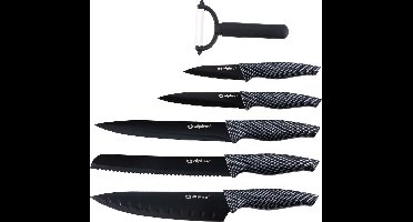 6-Delige luxe messenset rvs antikleeflaag zwart in giftbox