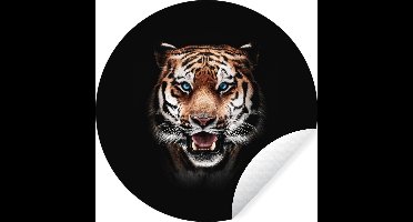 WallCircle - Muurstickers - Behangcirkel - Tijger - Dieren - Zwart - ⌀ 30 cm - Muurcirkel - Zelfklevend - Ronde Behangsticker