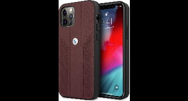 iPhone 12 Pro Max Backcase hoesje - BMW - Effen Rood - Leer