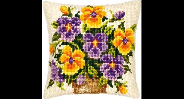 Vervaco - Kruissteekkussen kit - Viooltjes - PN-0008547 - Borduren - Borduurpakket - Borduurpakket volwassenen - Borduurpakket kind