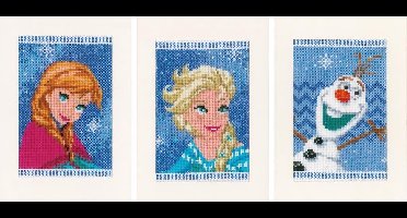 Vervaco - Wenskaart kit - Disney Elsa, Olaf en Anna set van 3 - PN-0168526 - Borduren - Borduurpakket - Borduurpakket volwassenen - Borduurpakket kind