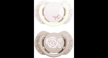 Difrax LOVI Dynamische Fopspeen - Newborn - Lichtroze & Glow in the dark - 2 Stuks