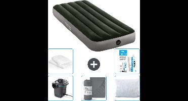 Intex Luchtbed - 1-Persoons - 76 x 191 x 25 cm - Groen - Inclusief Pomp - Hoeslaken - Kussen - Kussenbeschermer en Reparatieset