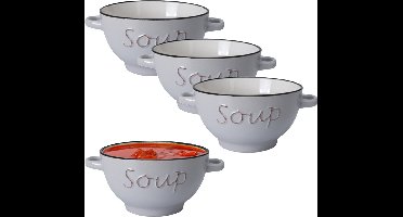 Excellent Houseware Soepkommen/serveer schaaltjes - 6x - Gres - porselein - D14 x H78 cm - ivoor wit