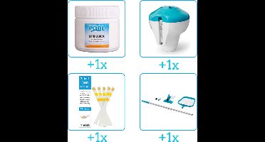 Zwembad Onderhoudsset - Startersset bevat Chloor - Chloordrijver - Testrips en Schoonmaakset - Zwembad Onderhoud Starterspakket - Chloortabletten - Voor zwembaden en Spa's - Voor zwembaden tot 2500 liter (4-delig)