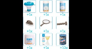Spa Onderhoudsset - Compleet Onderhoudspakket - bevat Chloor - Scrubpad - Schepnet - Borstel - Testrips - Filters - Chloordrijver - PH-min en PH-plus (9-delig)