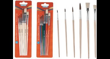 TipTop Hobby Penselen set - 6x stuks - maat 2 t/m 12 - kwasten - verven